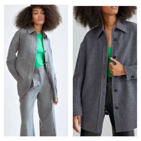 ARITZIA Neutral Contemporary Shacket Wool Blend Button Chic On Trend Fall - Picture 1 of 8